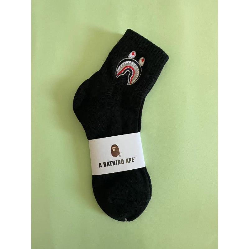 BAPE Ape Head Shark Embroidered Ribbed Crew Socks