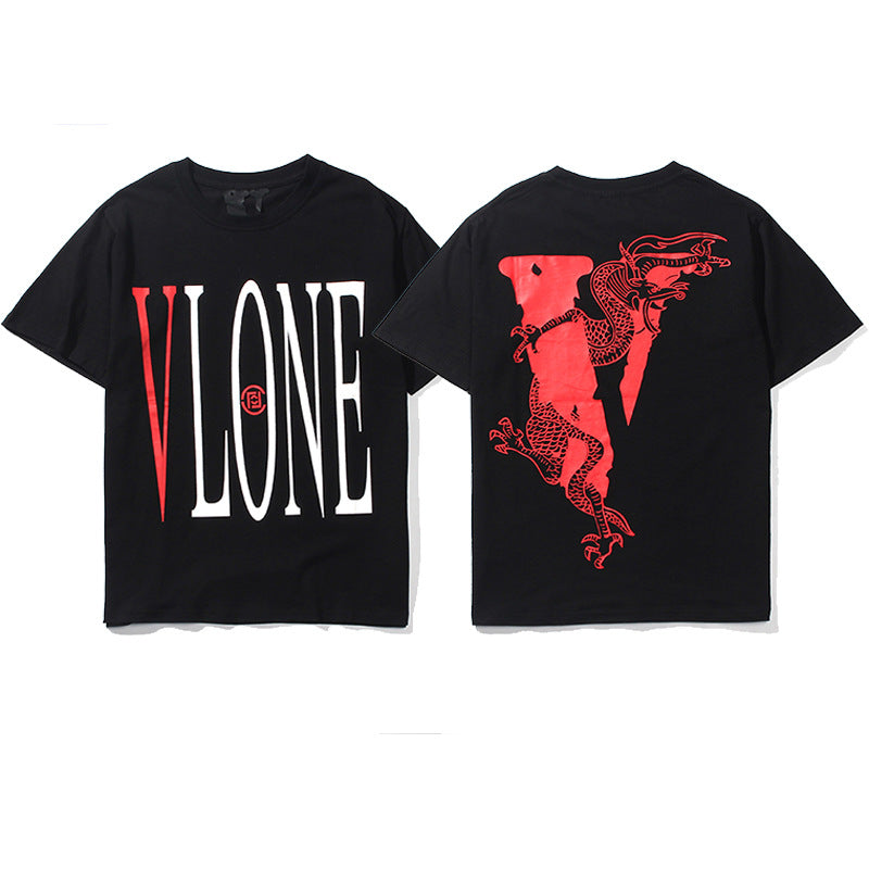 Vlone Big V Letter Graphic Print Short Sleeve Tee Streetwear Unisex