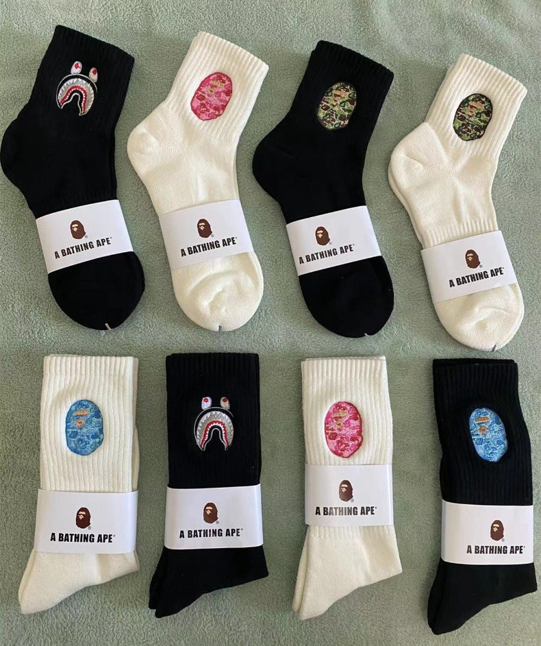BAPE Ape Head Shark Embroidered Ribbed Crew Socks