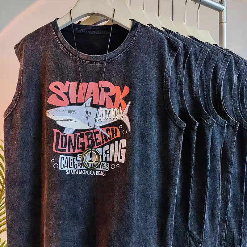 Vintage Washed Mens Tank Top Loose Graphic Summer Sleeveless Vest