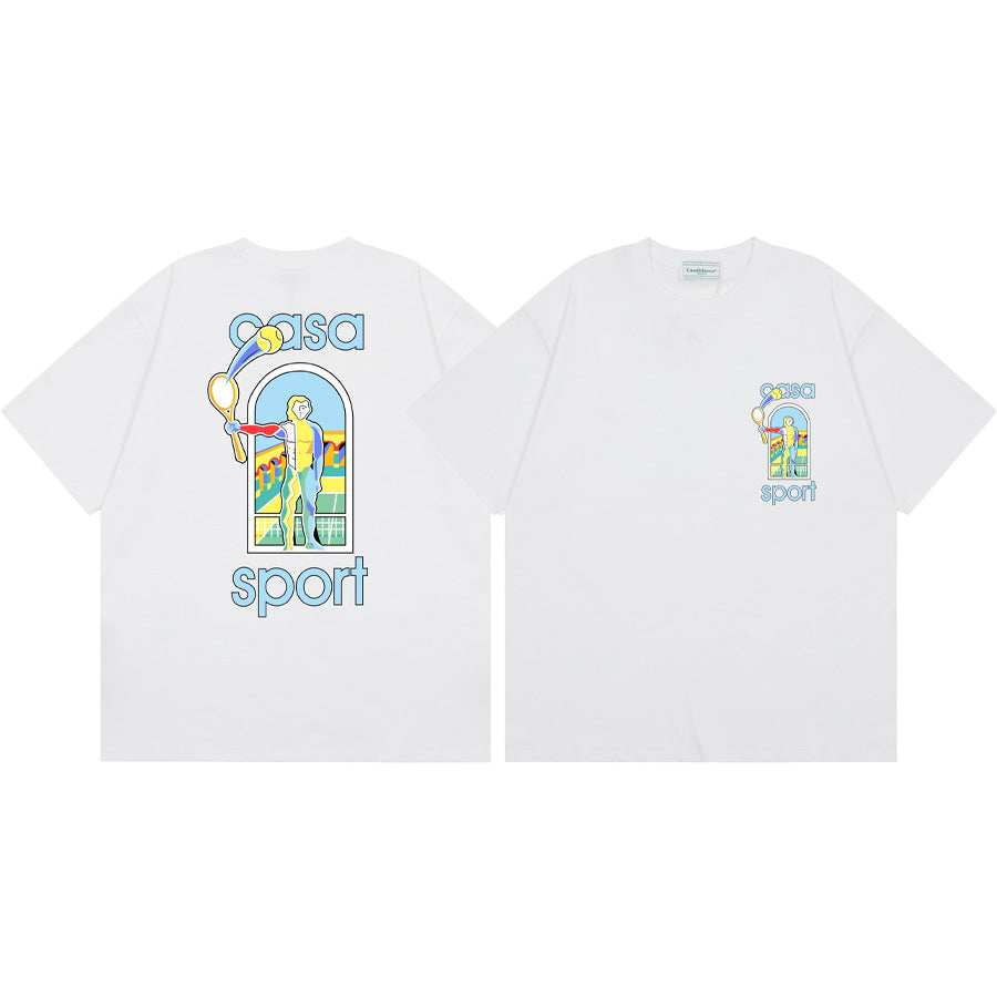 2026 New Casablanca Logo Print Loose Fit Unisex Short Sleeve T-Shirt