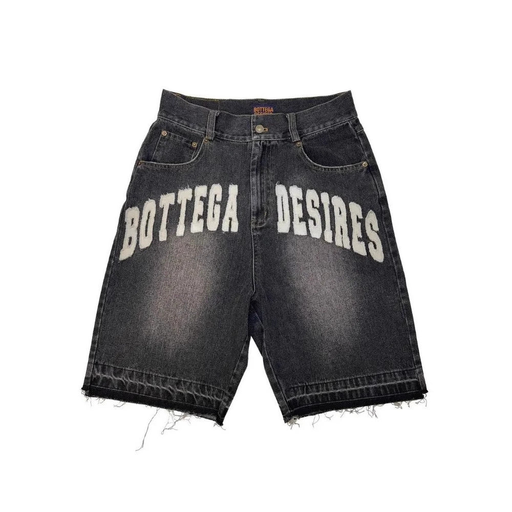 Y2K Skull Embroidery Baggy Denim Jorts