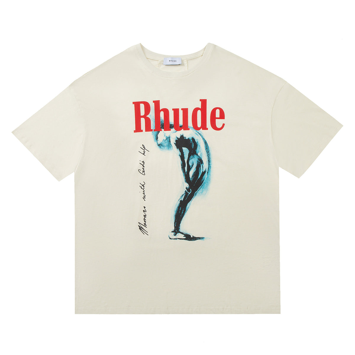 Rhude Graphic Tees Vintage High Street Loose Couple Crew Neck T-Shirt