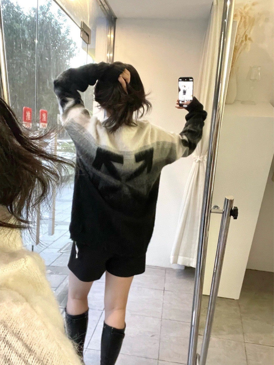 Off-White Arrow Mohair Sweater Gradient Fluffy Knit Pullover & Hoodie