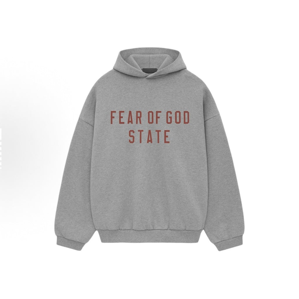 Fleece Lined Arch Letter Streetwear Print Pullover Hoodie
