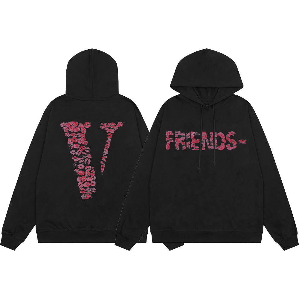 Vlone Multi Pattern Big V Graphic Oversized Hoodie Streetwear Unisex