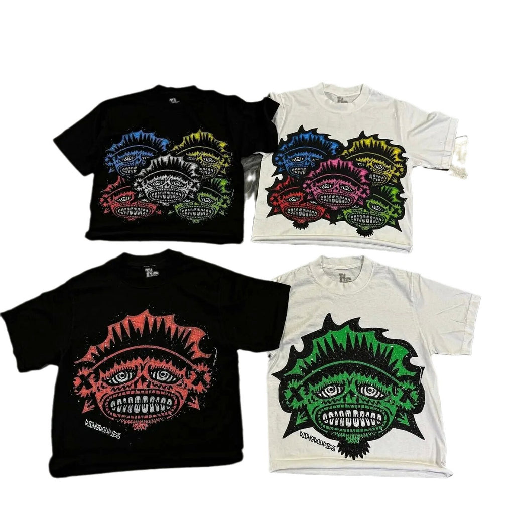Y2K Gothic Monster Face Rhinestone Print Unisex Short Sleeve T-Shirt