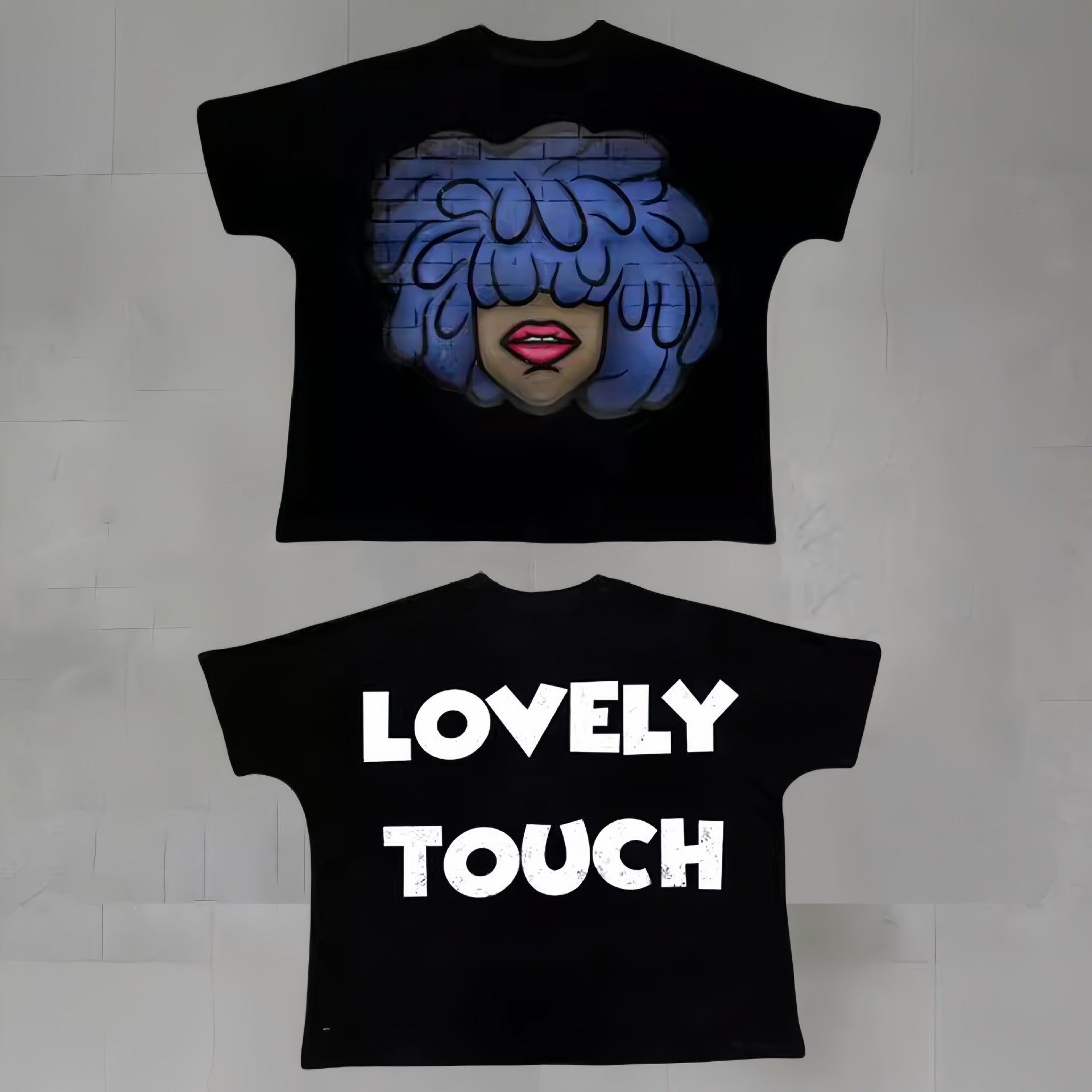 Touch Studios Y2K doppelseitiges Oversize-Vintage-Baumwoll-T-Shirt mit Cartoon-Print