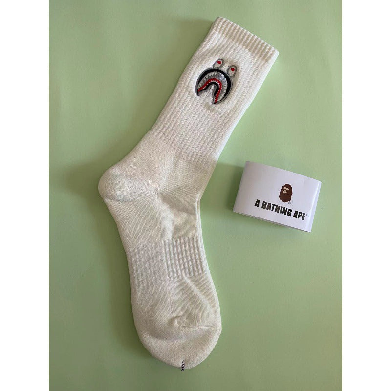 BAPE Ape Head Shark Embroidered Ribbed Crew Socks