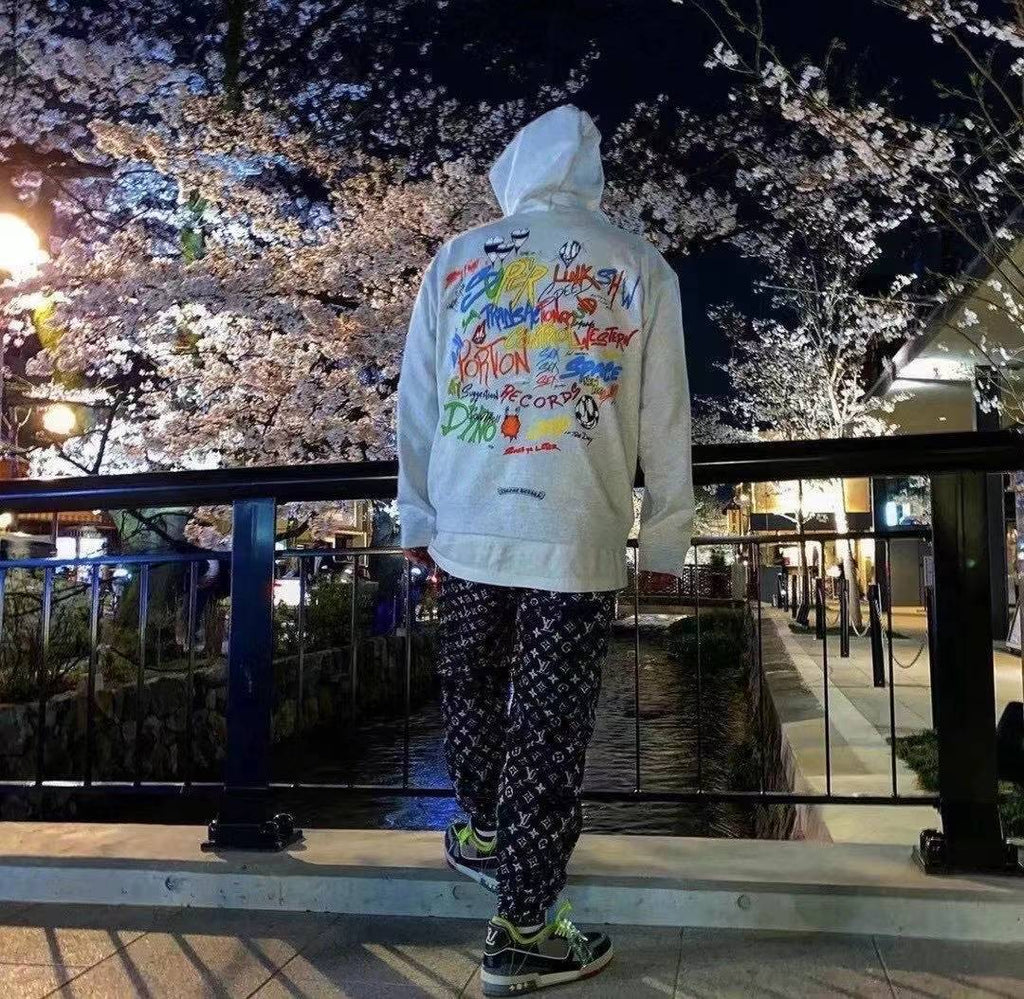 Chrome Hearts Graffiti Flame Sleeve Hoodie Street Cotton Pullover