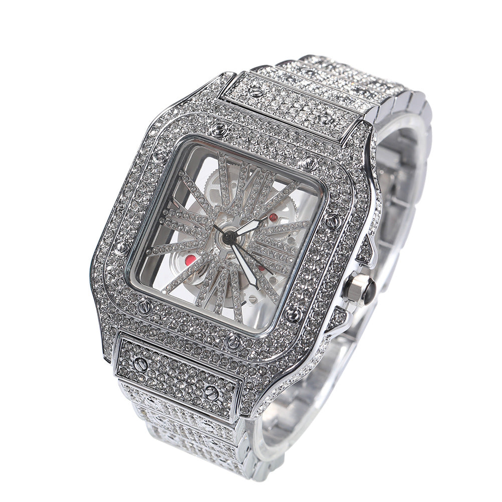 Iced Out Square Skeleton Hip Hop Quartz Watch