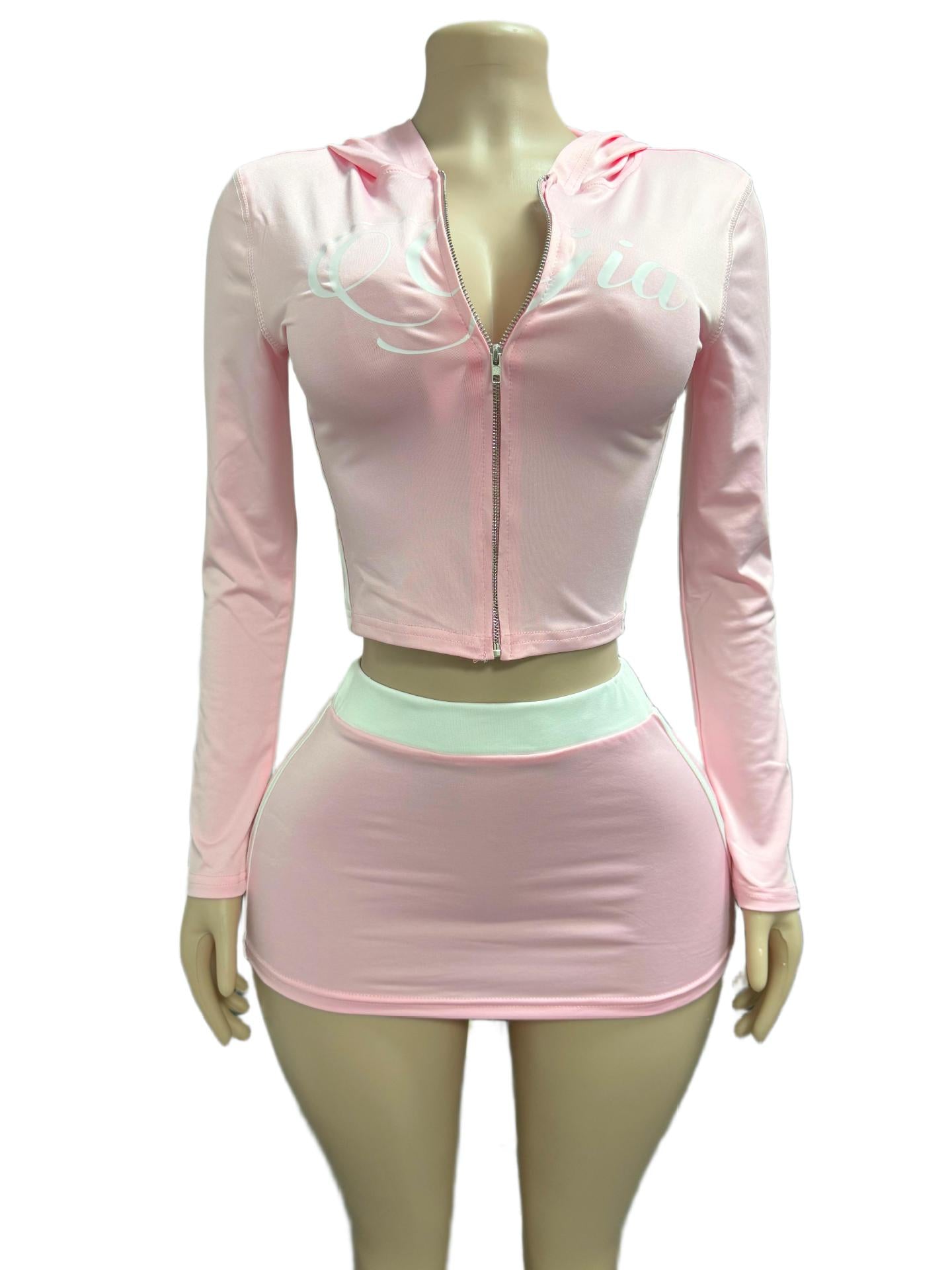 I.AM.GIA Zip Hoodie Crop Top Mini Skirt 2 Piece Set Women