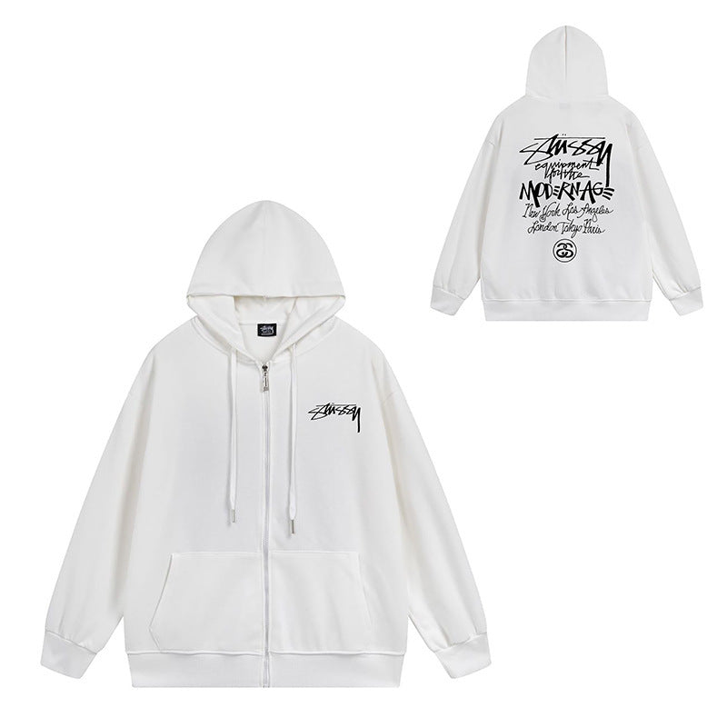 Stussy Graphic Zip Up Hoodie Letter Streetwear Casual Pullover Jacket