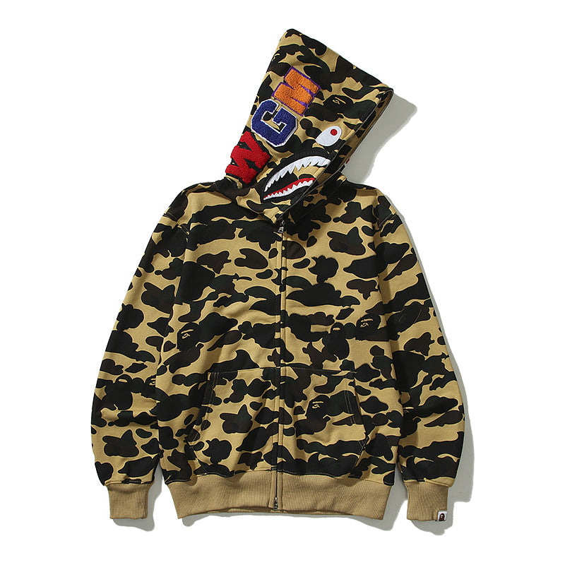 BAPE Shark Camo Print Full Zip Streetwear Hoodie Unisex