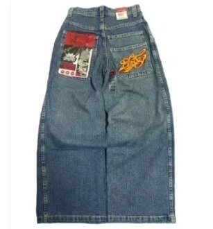 JNCO Style Y2K Bestickte Baggy Wide Leg Denim Jeans Unisex Streetwear Hose