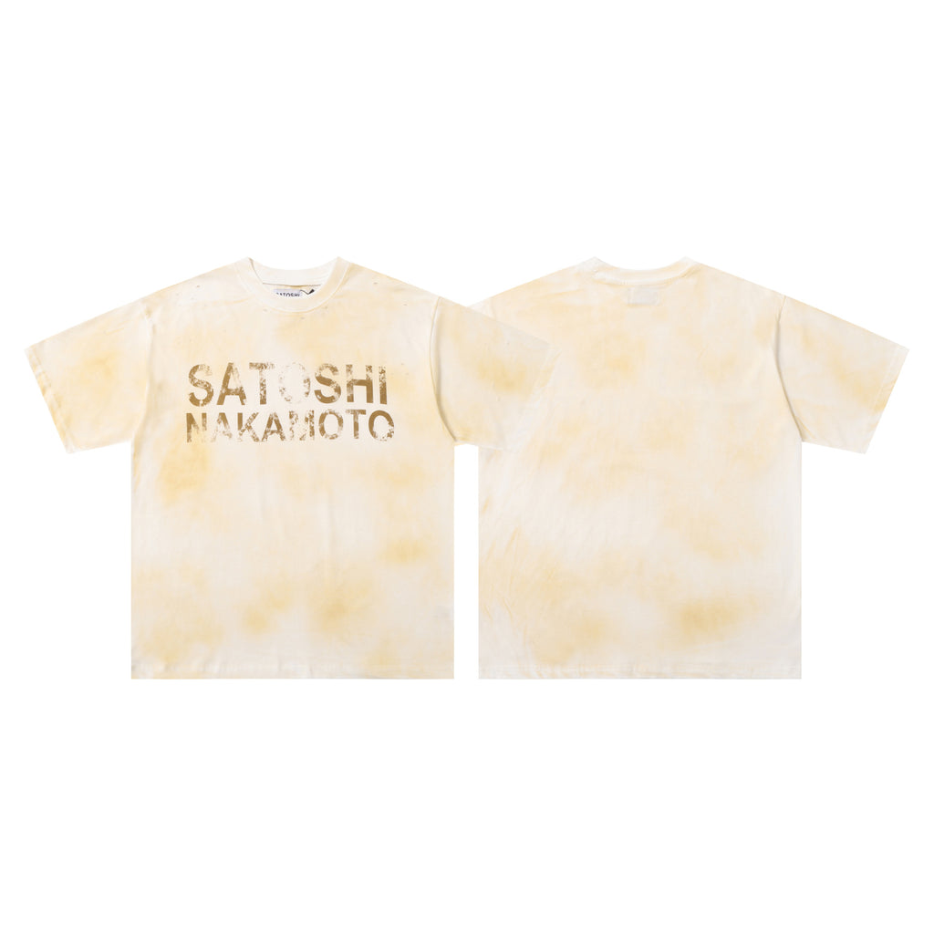 Satoshi Nakamoto Letter Graphic Washed Crew Neck Short Sleeve T Shirt