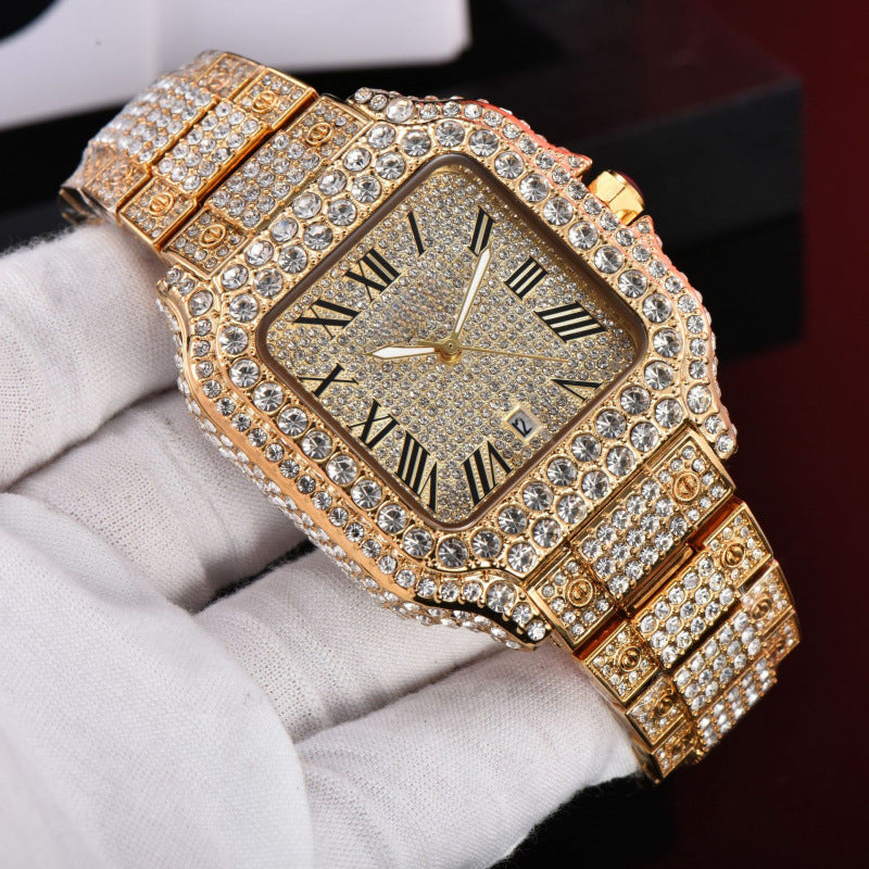 Iced Out Square Roman Numeral Quartz Watch