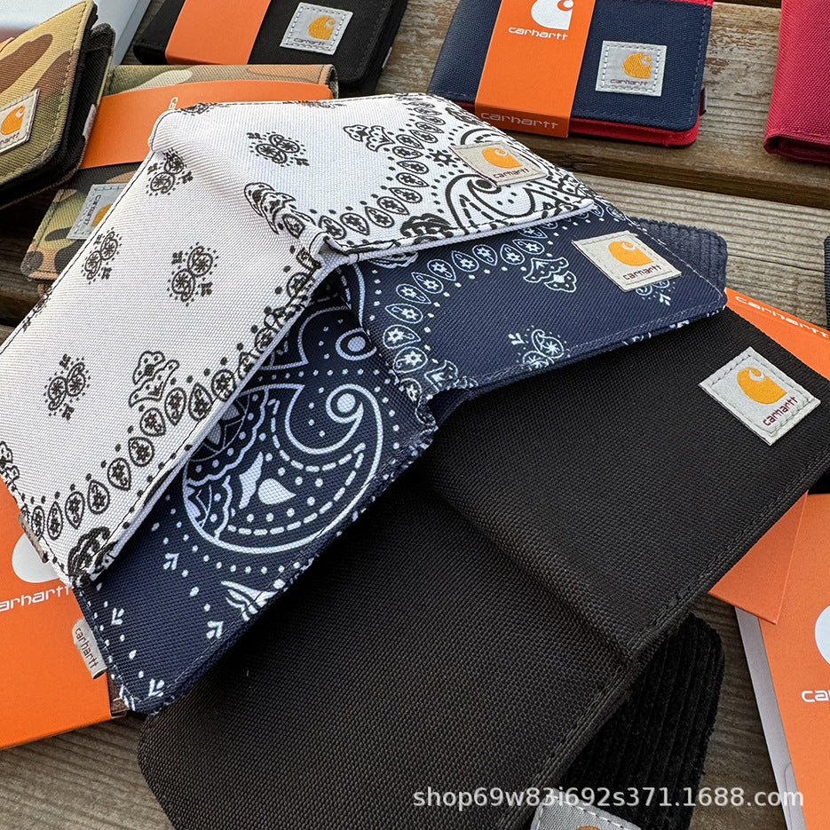 Carhartt Patch Logo Bifold Wallet Canvas Corduroy Paisley Card Holder