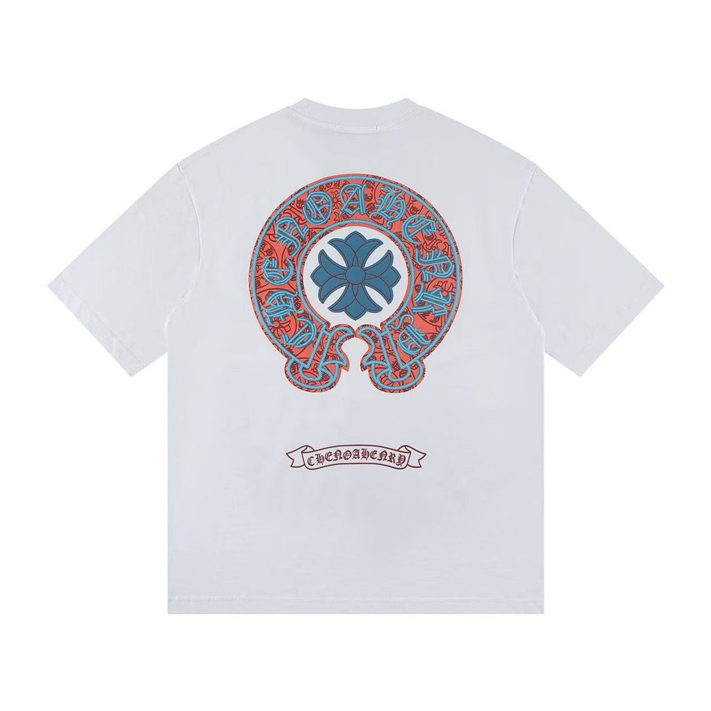 Chrome Hearts Color Sanskrit Cross Print Short Tee Unisex Y2K