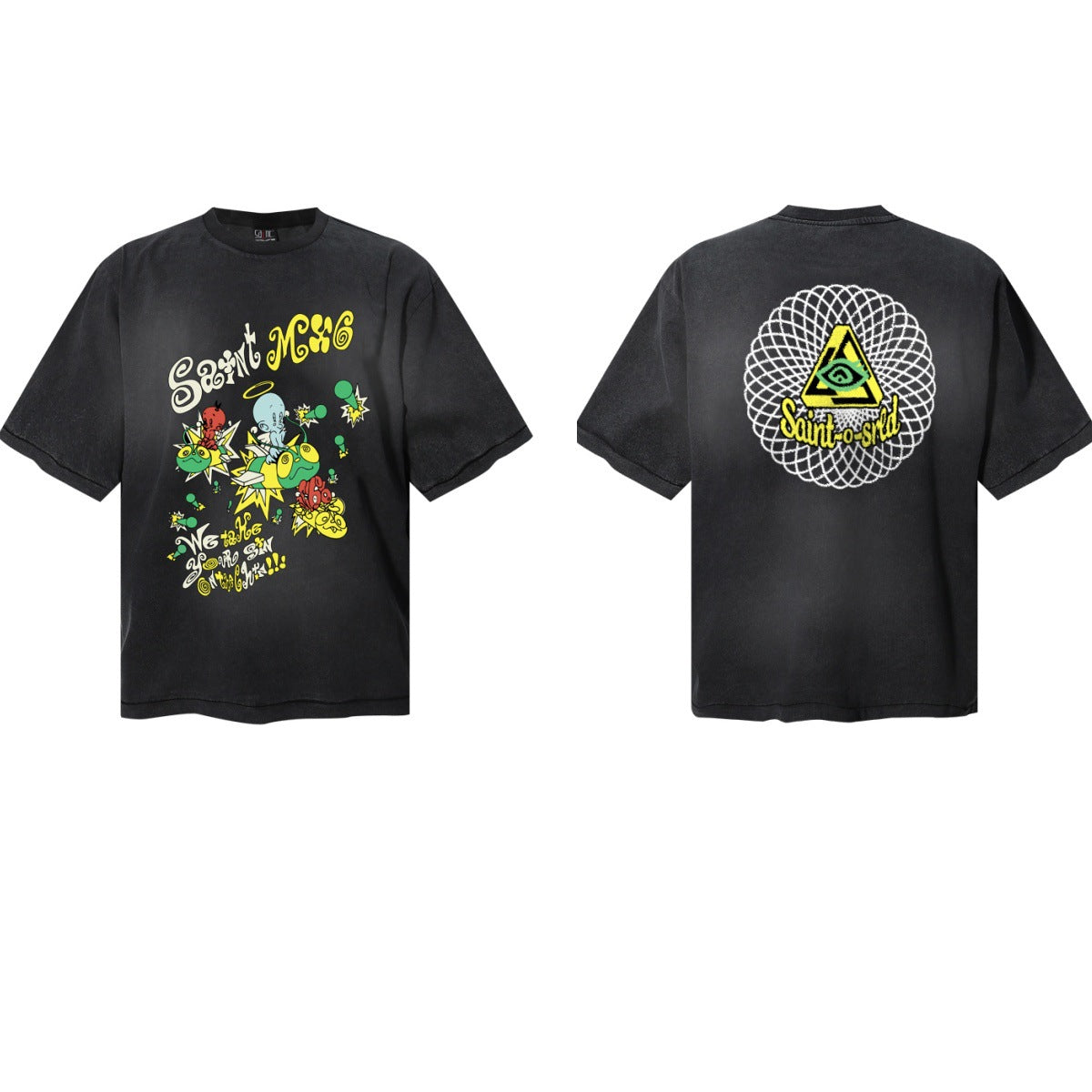 Saint Michael Vintage Washed Graphic Print Loose Streetwear T-Shirt