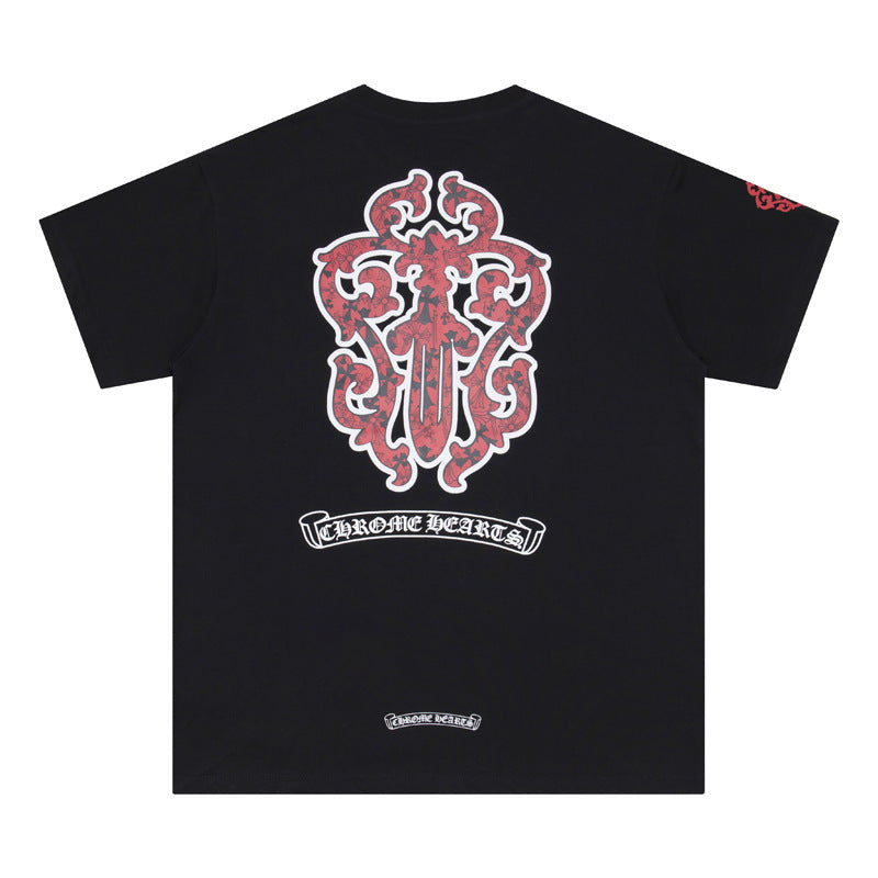Chrome Hearts Horseshoe Cross Floral Crew Neck T‑Shirt Unisex