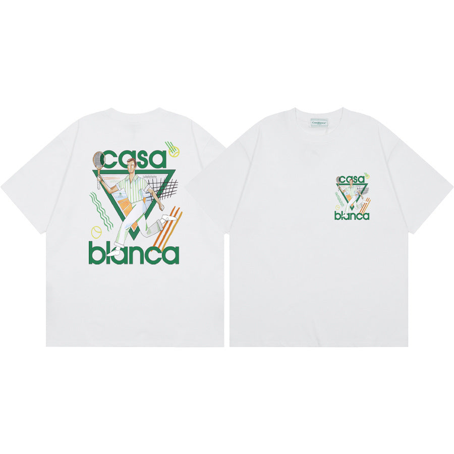 2026 New Casablanca Logo Print Loose Fit Unisex Short Sleeve T-Shirt