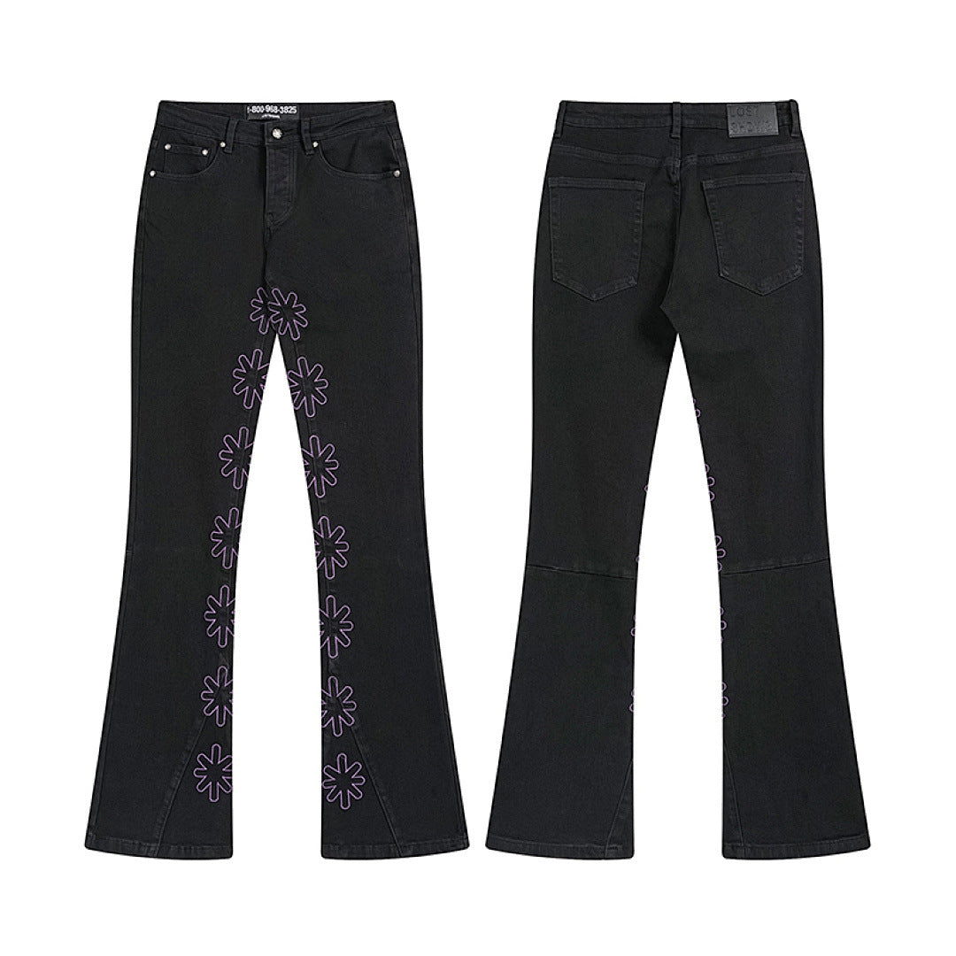 LOSTSHDWS Floral-Embroidered Flared-Hem Jeans