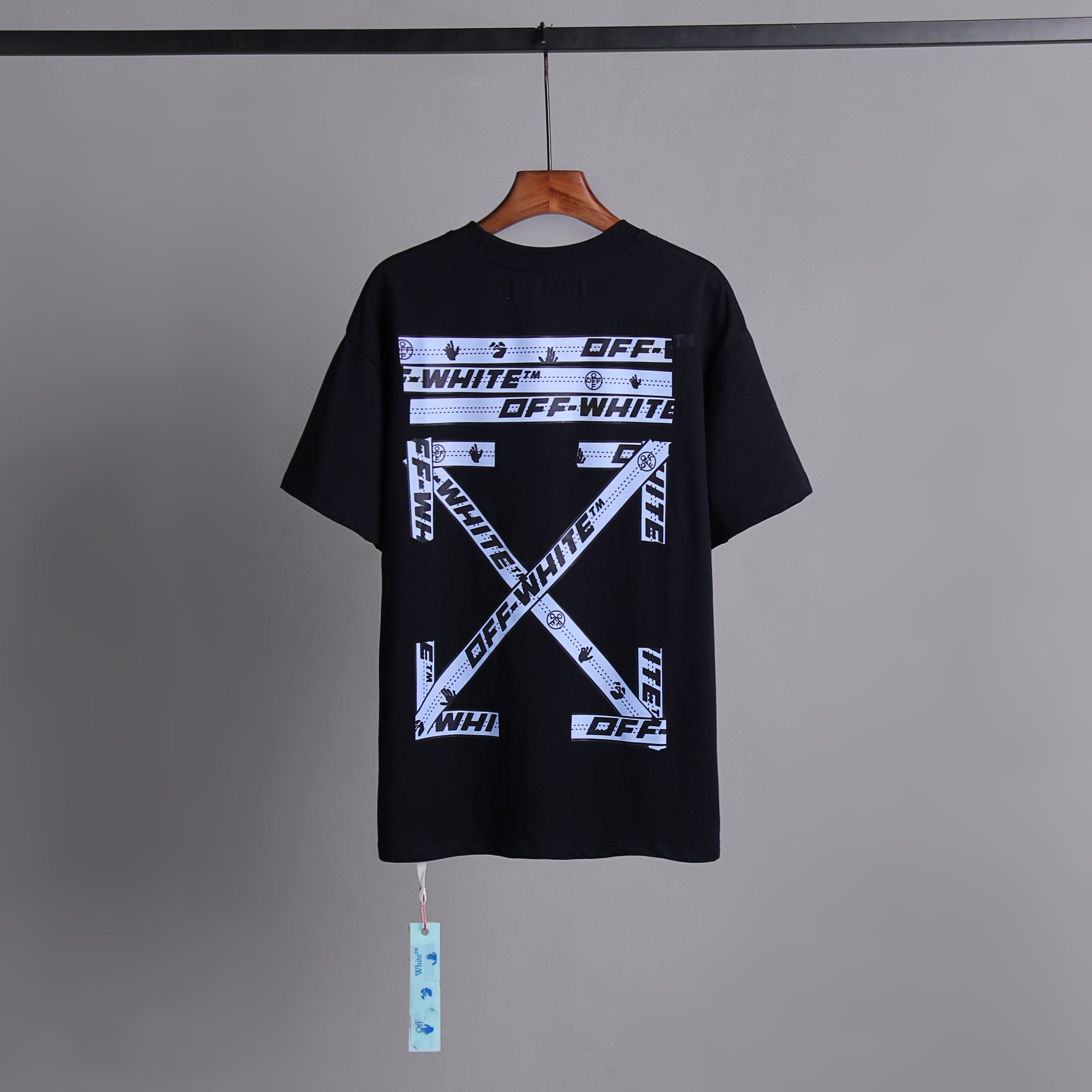 Off White Arrow Hand Letter Graphic Crew Neck Short Sleeve T Shirt