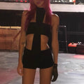 Halter Neck Cutout Bodycon 2 Piece Outfit Women Sexy Club Shorts Set