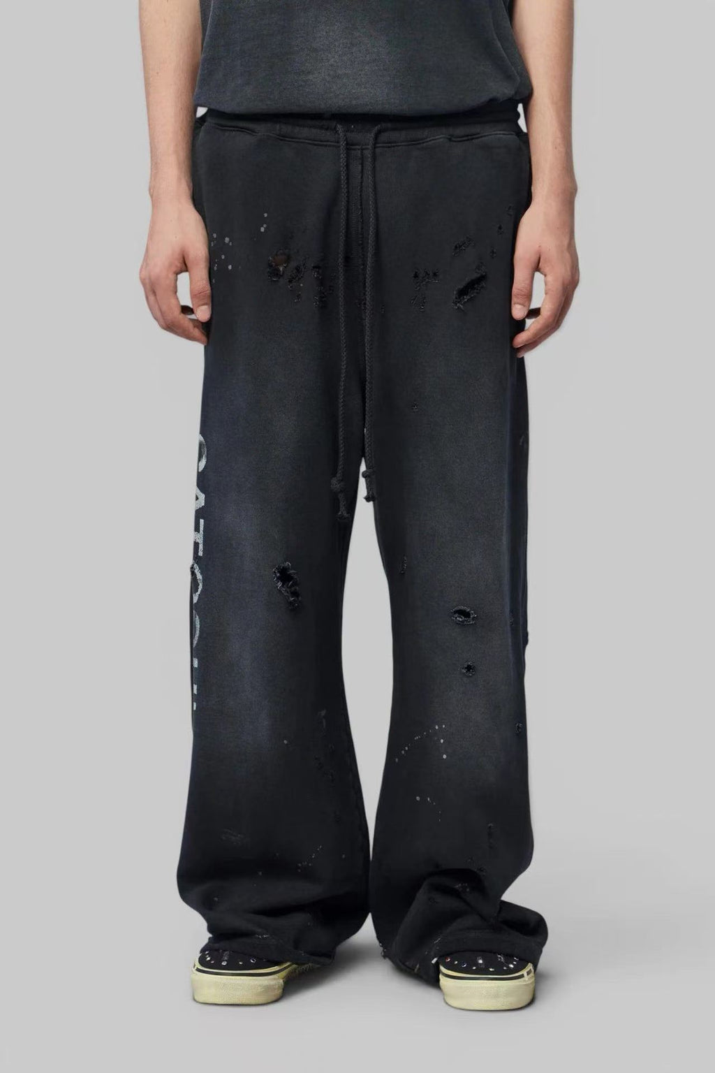 Satoshi Nakamoto Washed Distressed Splash Paint Wide Leg Sweatpants
