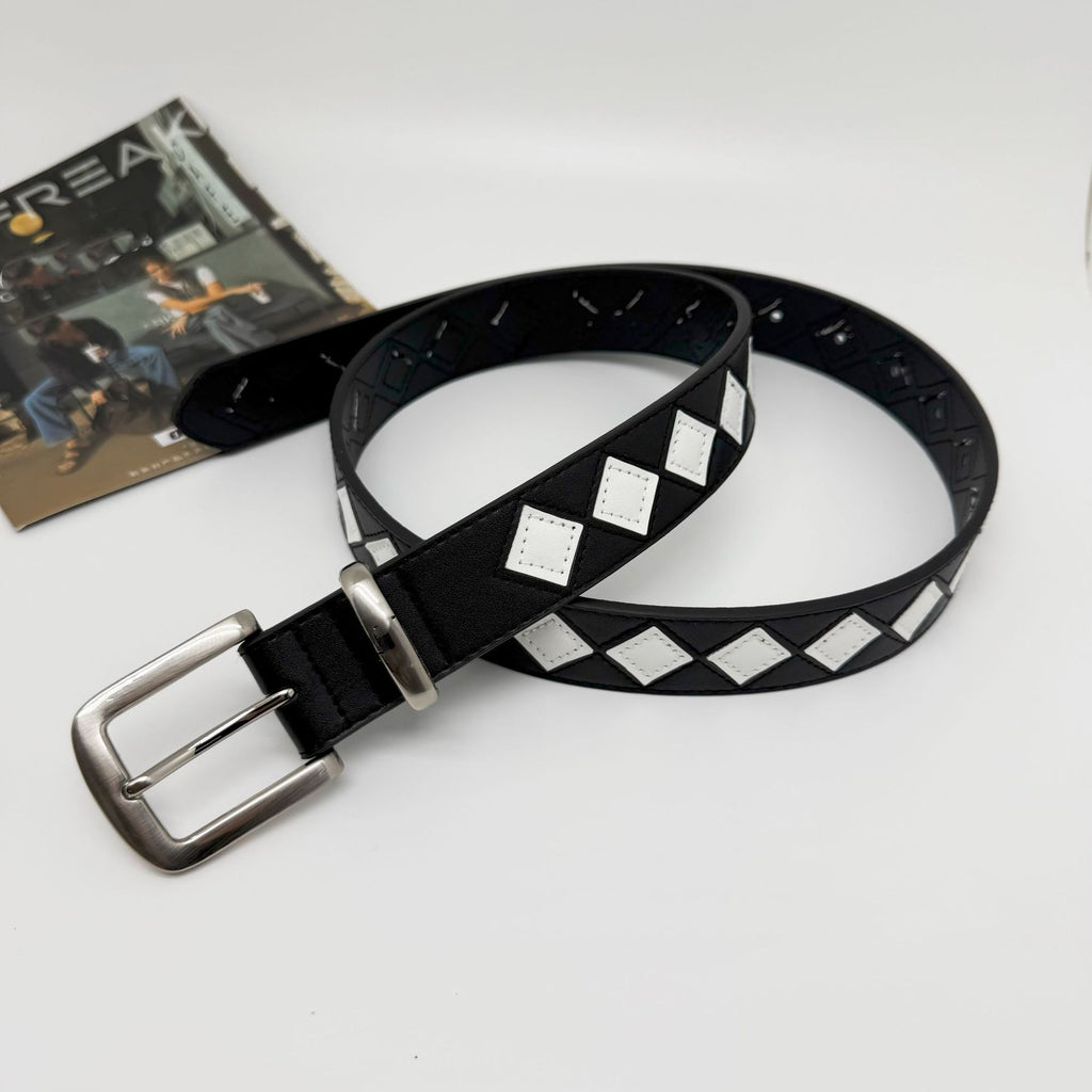 Stussy Black White Checkerboard Leather Belt Streetwear Unisex