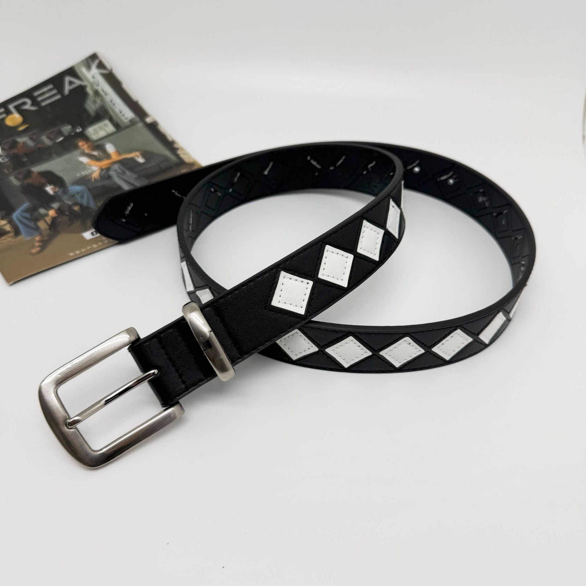 Stussy Black White Checkerboard Leather Belt Streetwear Unisex