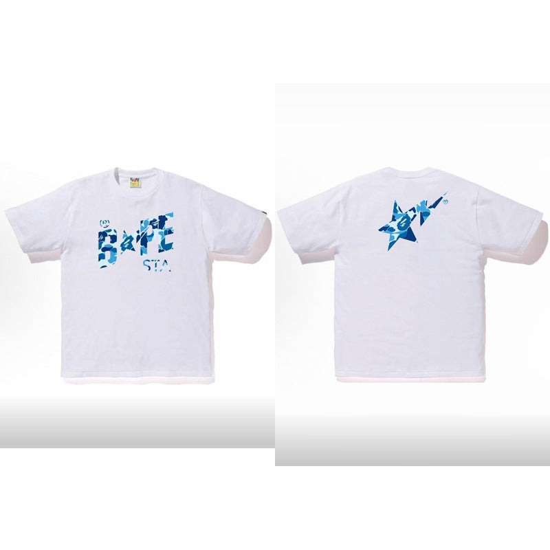 BAPE Ape Head Camo Shark Print Crew Neck Short Sleeve T‑Shirt Unisex