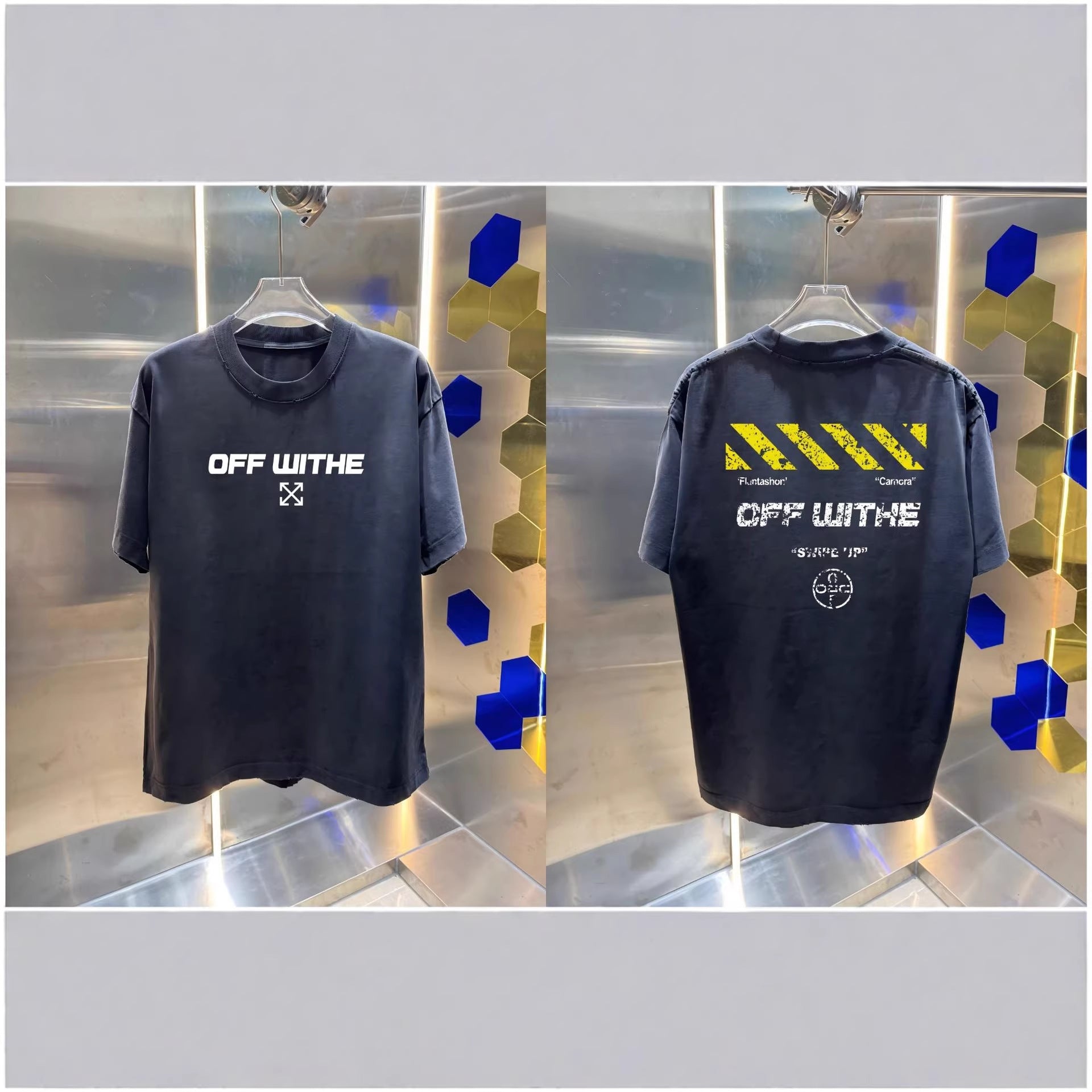 Off-White Washed Distressed Crew Neck Short Sleeve T Shirt Unisex