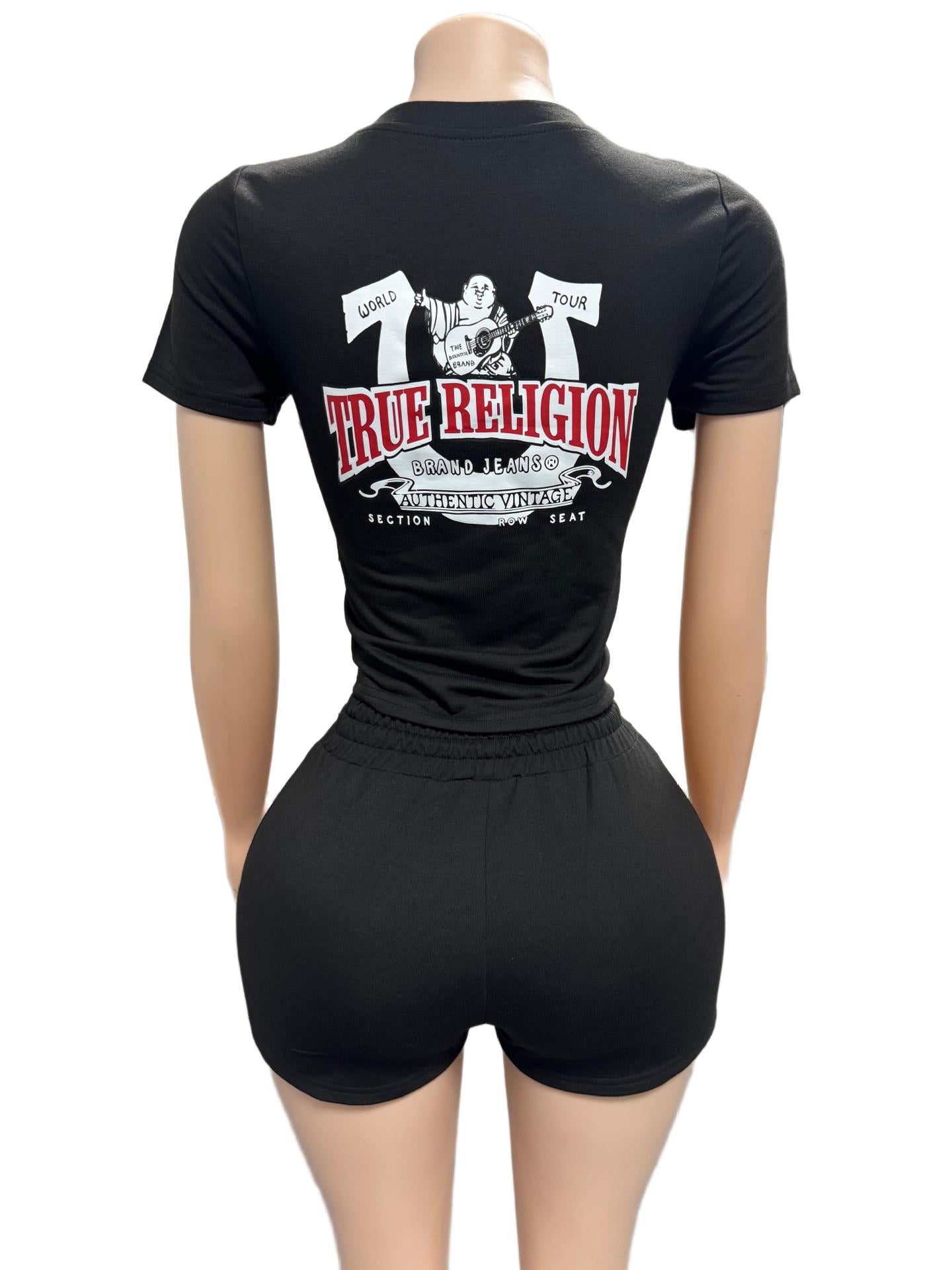 True Religion Horseshoe Graphic Print Tee Shorts 2 Piece Set