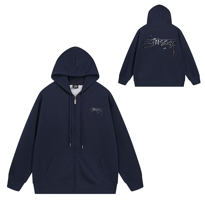 Stussy Graphic Zip Up Hoodie Letter Streetwear Casual Pullover Jacket