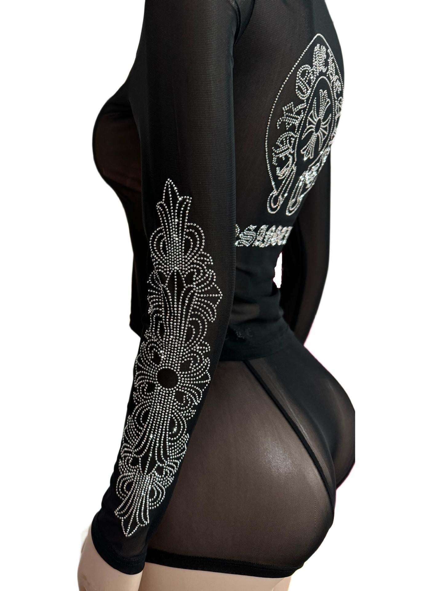 Chrome Hearts Black Mesh Horseshoe Rhinestone Sheer 2 Piece Set