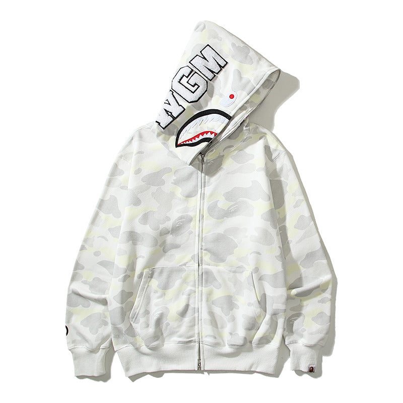 BAPE Shark Camo Print Full Zip Streetwear Hoodie Unisex