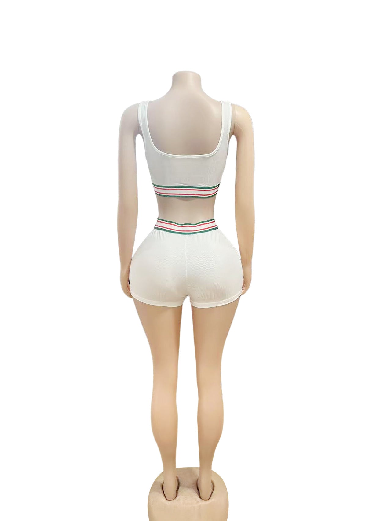 Y2K Striped Trim U Neck Tank Biker Short 2 Piece Set