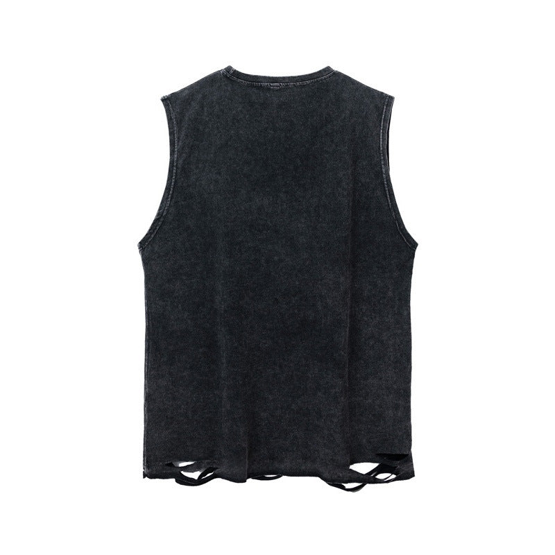 Vintage Washed Ripped Cotton Tank Mens Loose Sleeveless Tee