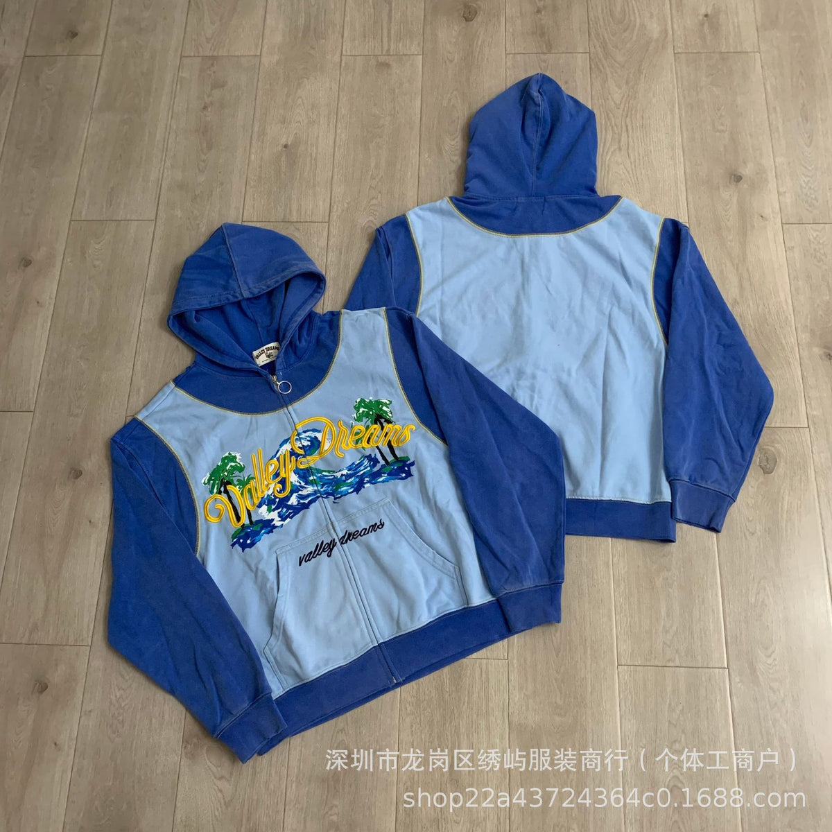 Valley Dreams Graphic Zip Up Hoodie Rhinestone Vintage Street Jacket