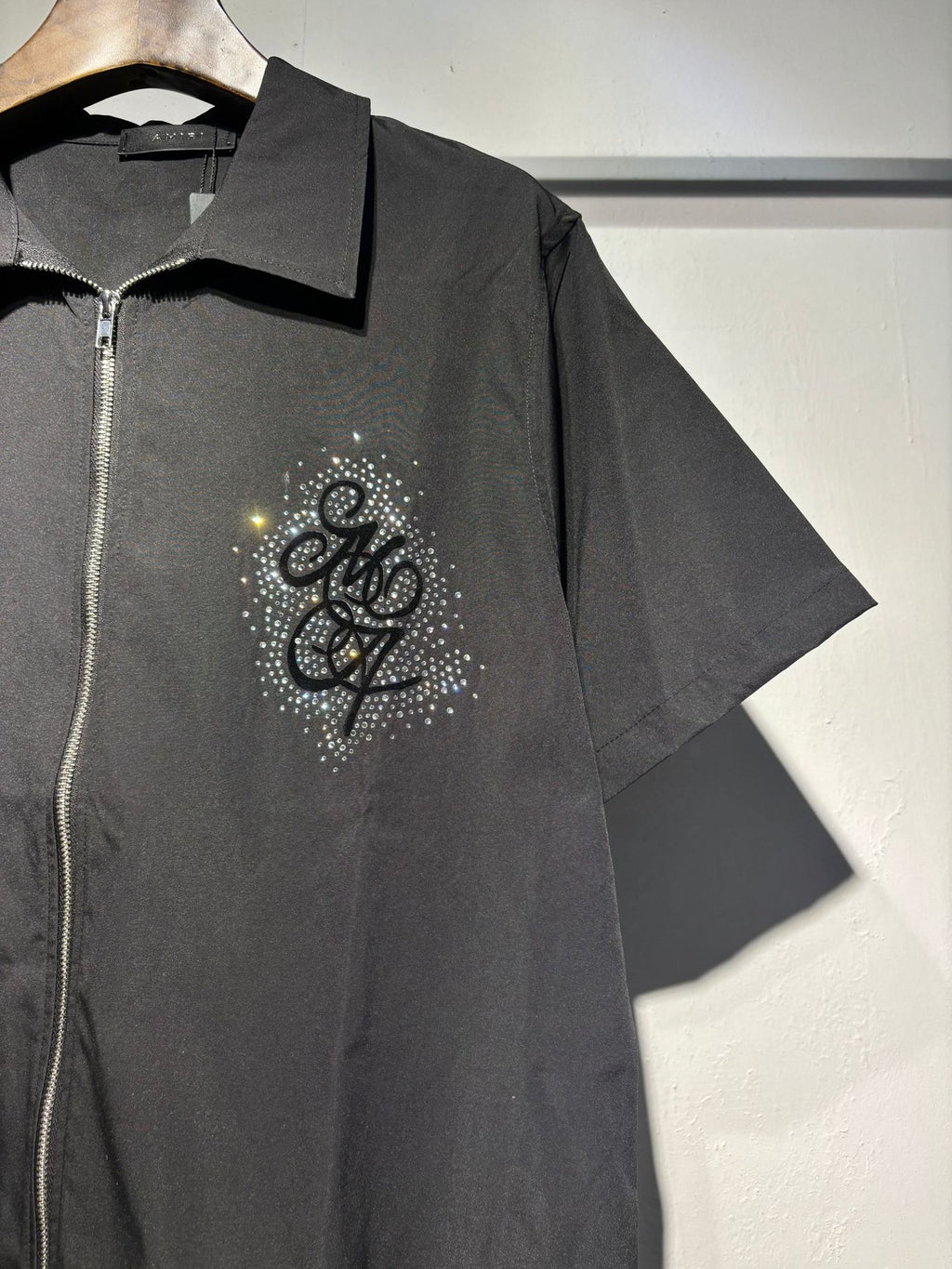 Amiri Rhinestone Letter Nylon Double Zip Short Sleeve Shirt Unisex
