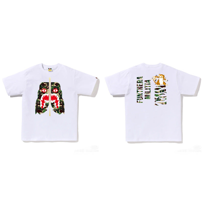 BAPE Ape Head Shark Print Loose Casual Unisex Short Sleeve T-Shirt