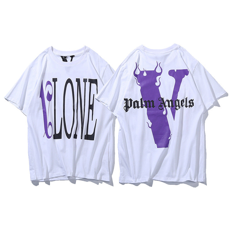 Vlone Big V Letter Graphic Print Short Sleeve Tee Streetwear Unisex