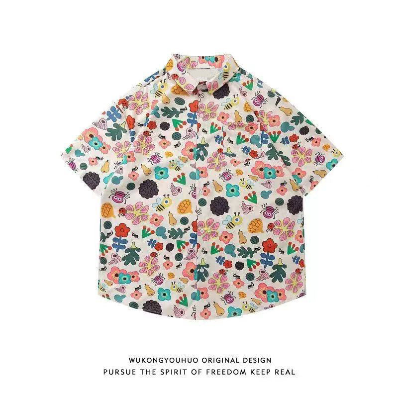 Mens Tropical Hawaiian Floral Loose Short Sleeve Summer Shirt 8002-8034