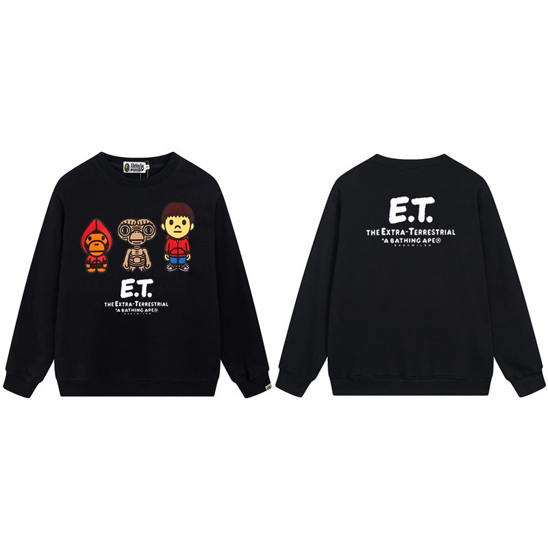 Bape Arch Letter Shark Ape Head Washed Oversized Crewneck Streetwear