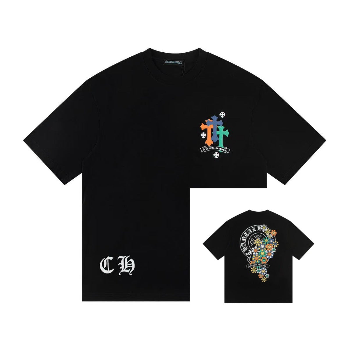Chrome Hearts Color Sanskrit Cross Horseshoe Print Short Tee Unisex