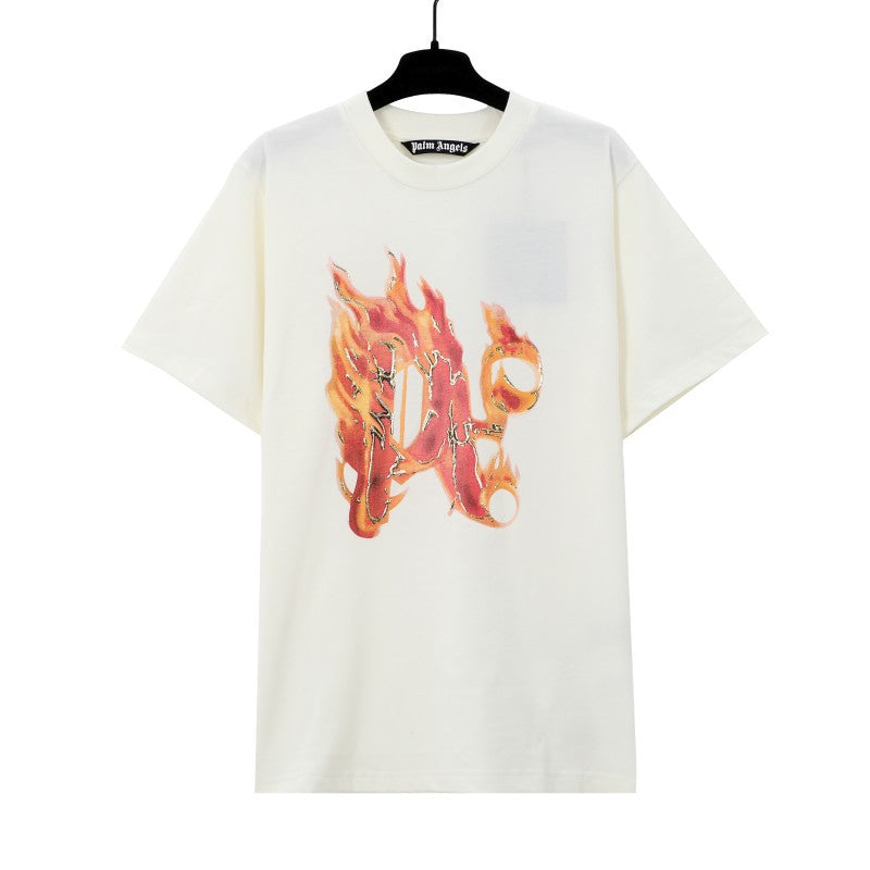 Palm Angels Graffiti Flame Palm Tree Graphic Oversized Tee Streetwear