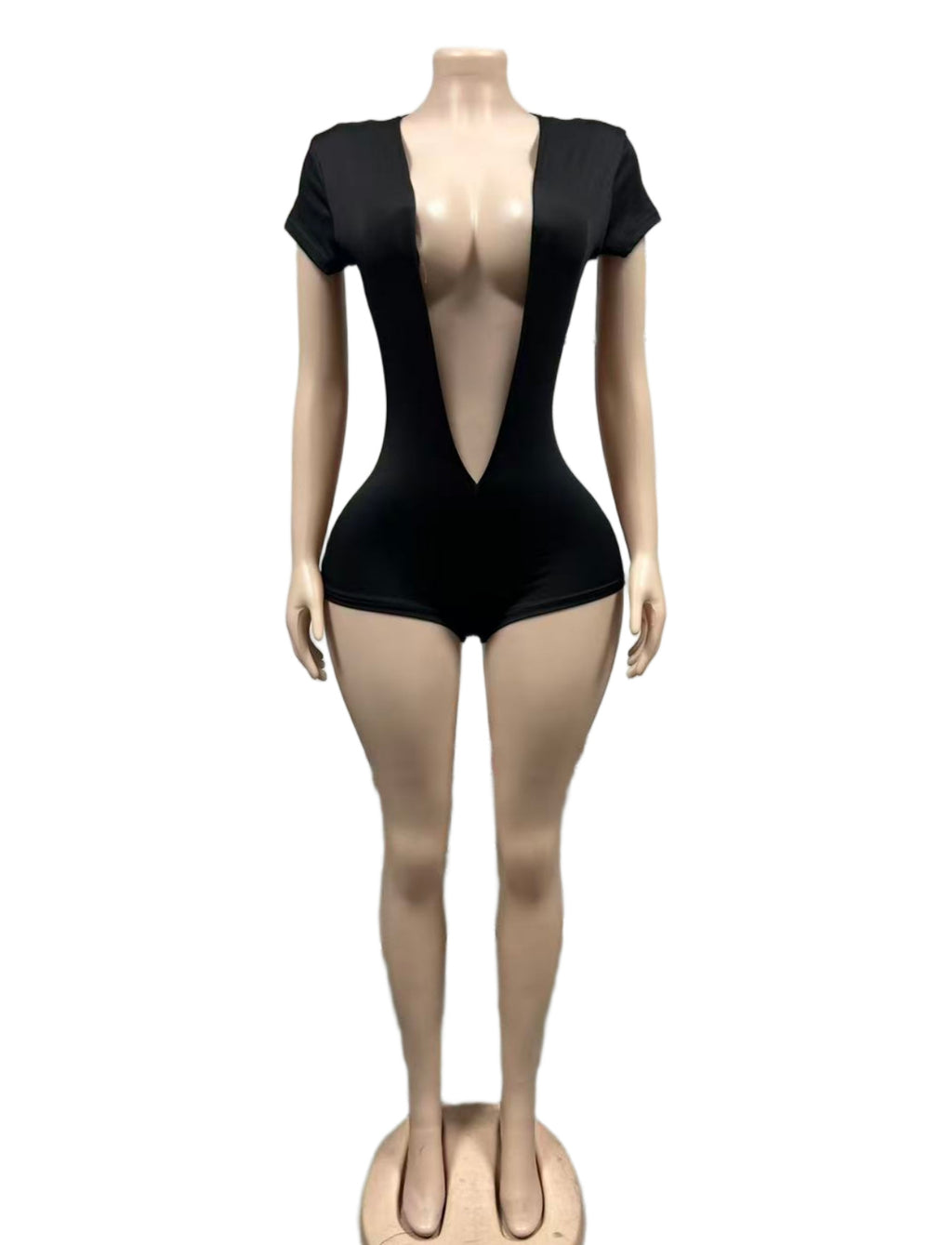 Solid Color Deep V Bodycon Romper Shorts Women Club Jumpsuit