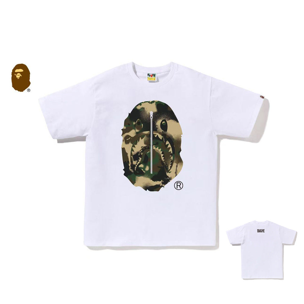 BAPE Shark Ape Head Camo Print Crew Neck Short Sleeve T‑Shirt Unisex
